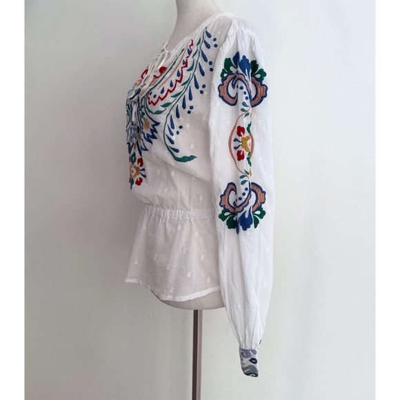 NWT Anthropologie Forever That Girl Embroidered Floral Swiss Dots Peplum Blouse - Picture 6 of 12